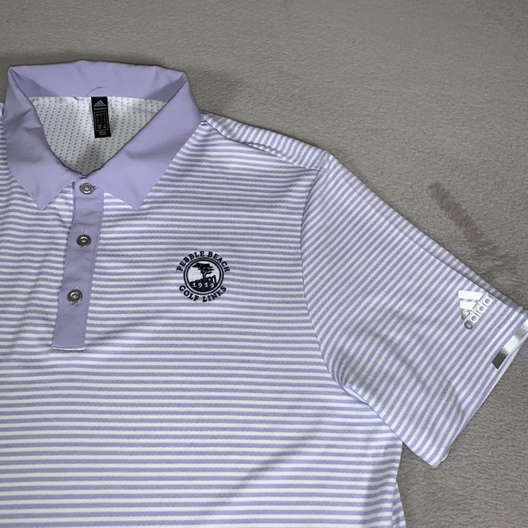 adidas Other - Adidas Polo Shirt Mens Large Purple Stripe Pebble Beach Golf HEAT RDY Primegreen